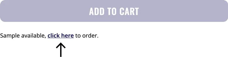 The "Sample available, click here to order" link shown beneath a product page's Add to Cart button