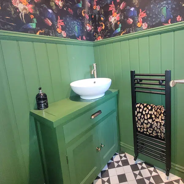 Green tongue and groove bathroom panels