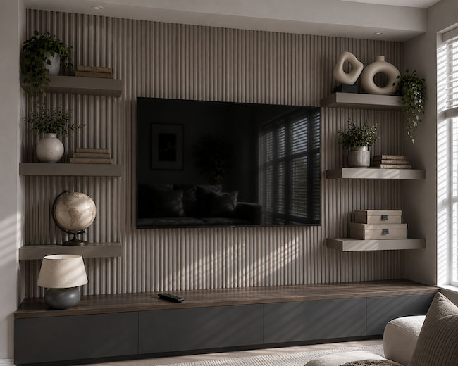 Media wall with complementary colour scheme